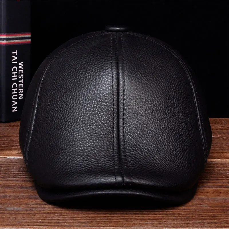 

HL110 2018 Nen's real skin leather adult solid adjustable hats caps with 3 colors genuine leather men baseball cap hat