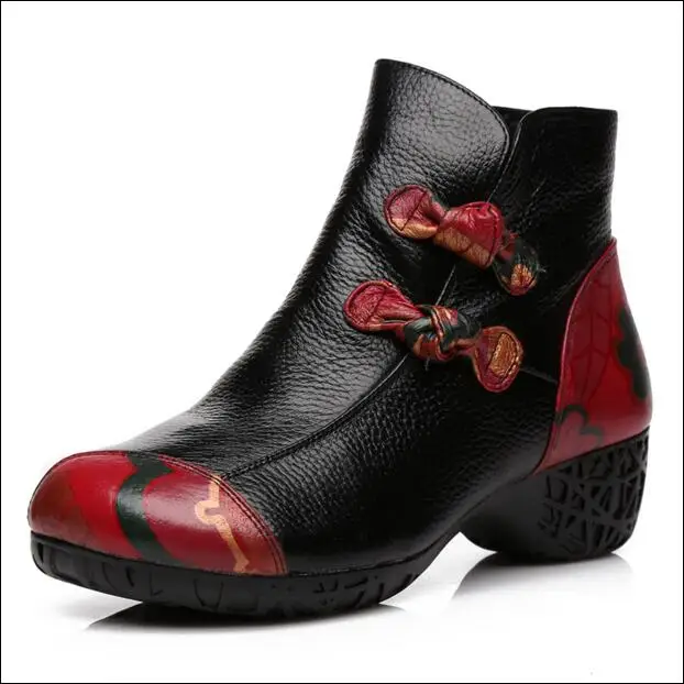Free shipping Fashion China National style Genuine Leather Retro handmade flowers round autumn and winter Short boots | Обувь