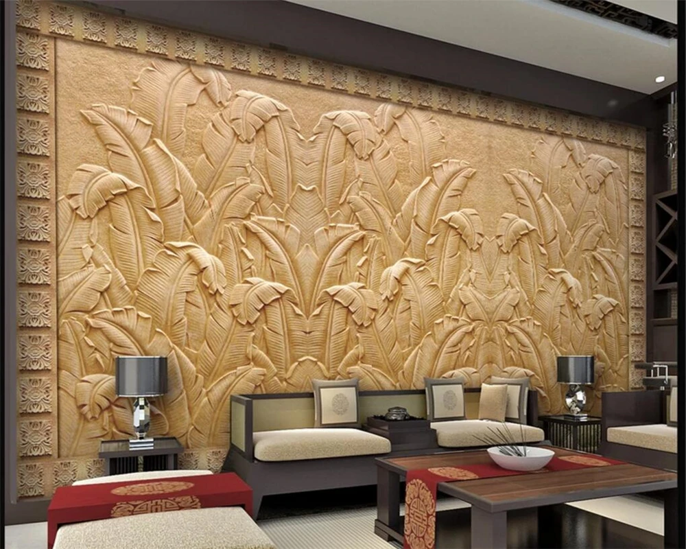 Beibehang Custom wallpaper embossed banana leaf sandstone TV background wall living room bedroom walls 3d | Обустройство дома