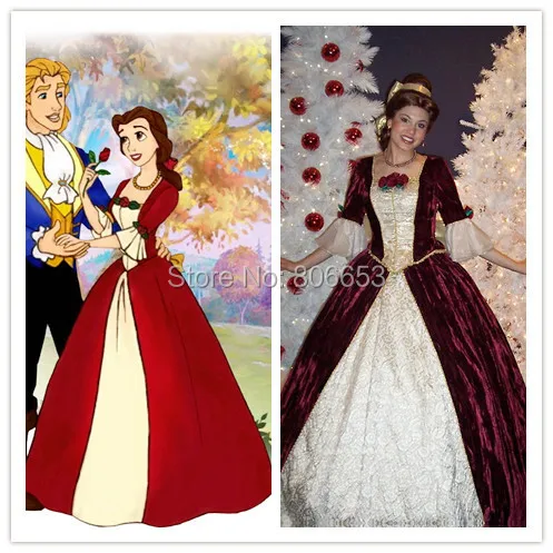 2015 beauty and the beast dress princess belle dress halloween christmas belle cosplay costume cartoon movie - Christmas Belle Movie 2015 beauty and the beast dress princess belle dress halloween christmas belle cosplay costume cartoon movie - Christmas Belle Movie