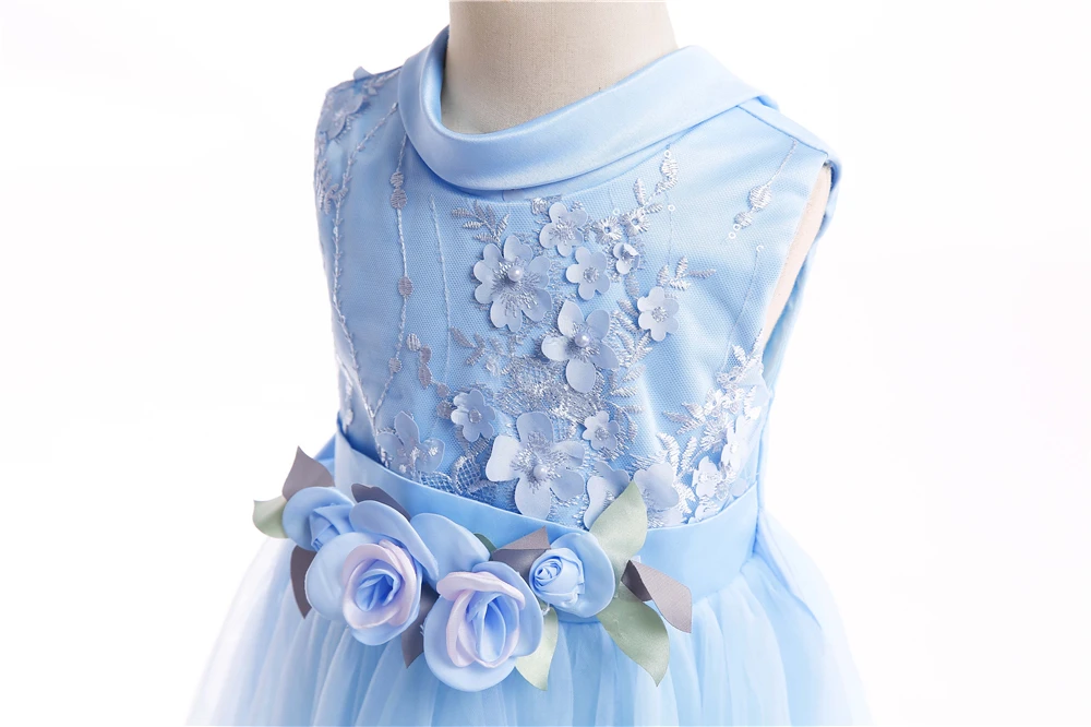 Lace Flower Girls Party Dress 2018 New Blue Princess Kids Dresses For Girls Costumes Cute Sleeveless Children Evening Dresses (2)