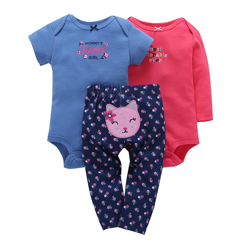 Одежда для новорожденных девочек и мальчиков комплект одежды для младенцев, летний костюм комбинезон с рисунком животных+ штаны, костюм для новорожденных, костюм для новорожденных