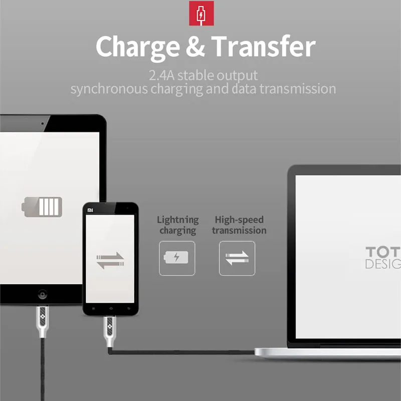 Кабель Micro USB TOTU для samsung, Xiaomi, huawei, 2.4A, быстрая зарядка, синхронизация данных, Microusb, кабели для зарядки, Android, кабель для мобильного телефона