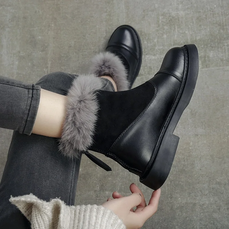 

Winter With Fur Martin boots Women Ankle Boots New Winter Warm Short Booties High Quality Suede Leather Women Boots
