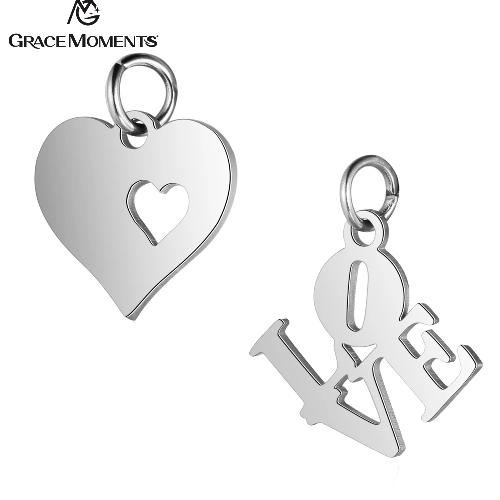 

10pcs/Lot 316L Stainless Steel Charms Silver Color Cut Out Heart Love letters Charms Pendants for Jewelry Making DIY Handmade
