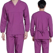 [Набор] Мужская мода V образным вырезом с длинным рукавом эластичный пояс брюки Хирургическая Одежда больница лаборатория одежда скраб набор/медицинская форма