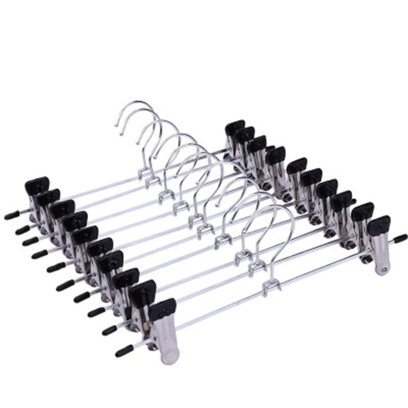 

10Pcs Metal Pants Skirt Hangers Clothes Hangers With 2 Clips Adjustable Durable New Hot Sale
