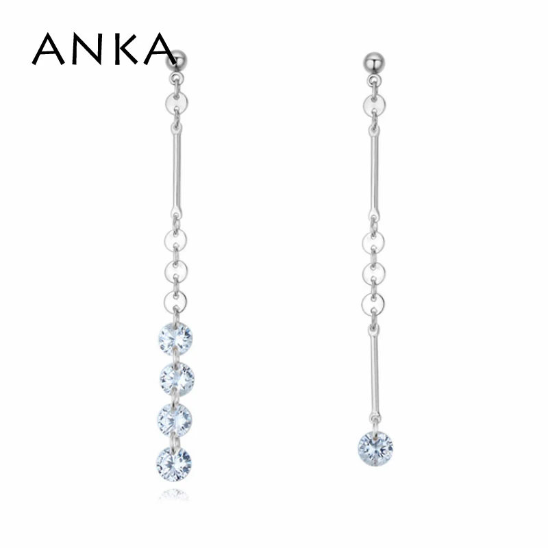

ANKA Long Chain Asymmetry Earrings Fashion Jewelry Round Cubic Zircon Rhodium Plated Christmas Gift for Women ANKA #125603