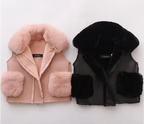 

Patchwork Kids Clothing Faux Fur Vest Warm Boy Girls PU Fox Fur Baby Jacket Coat Girls Thicken Coat Outerwear Girls Fur Vests