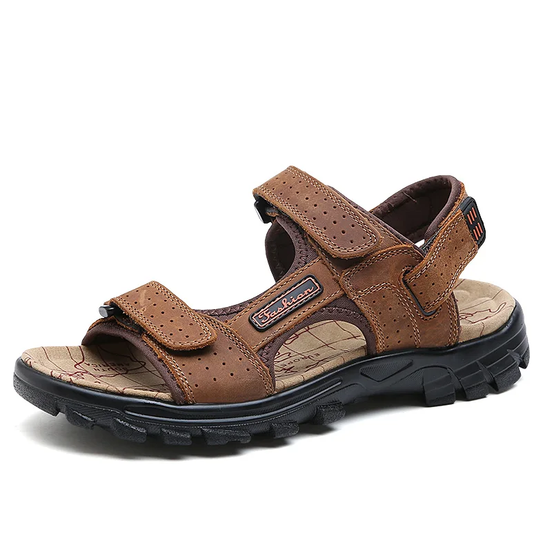 

VKERGB summer mens sandals slippers leather sandals for men Men Beach shoes genuine leather cowhide male summer shoes suede