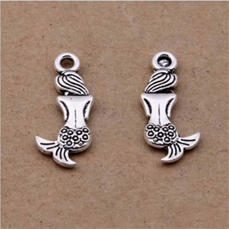 50pcs Charms mermaid Pendants 10x21mm Antique silver Handmade Jewelry