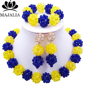 

Majalia Fashion Nigeria Wedding African Beads Jewelry Set Royal blue Crystal Plastic Pearl Necklace Bridal Jewelry Sets 1ZS010