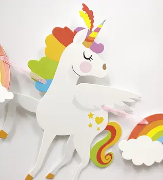 

Wholesale 15 pc/lot Party dress up decoration rainbow unicorn birthday pull flag unicorn birthday banner pull flower