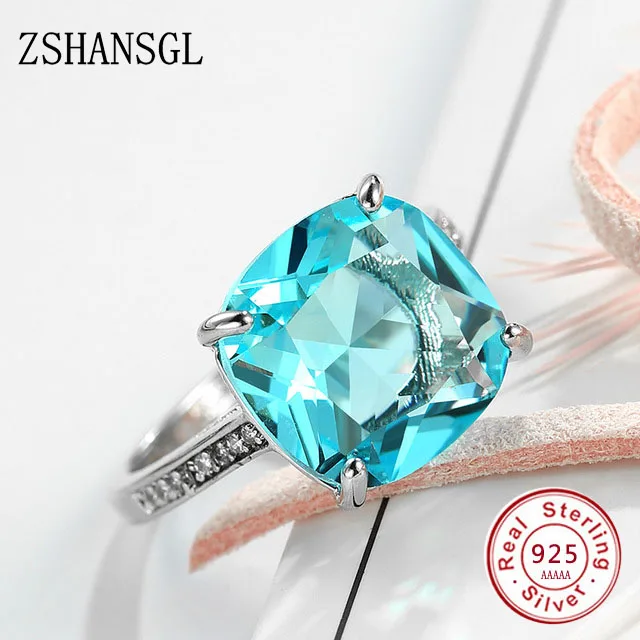 

Luxury 925 Sterling Silver Forever Clear Blue/Yellow CZ Circle Round Finger Rings for Women Jewelry Christmas Gift