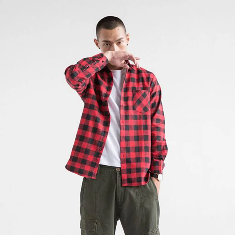 2020 New Fashion Men Casual Long Sleeve Shirts Camisa Plaid Printed Autumn Winter Warm Cotton Slim Fit Plus Size S-4XL | Мужская одежда
