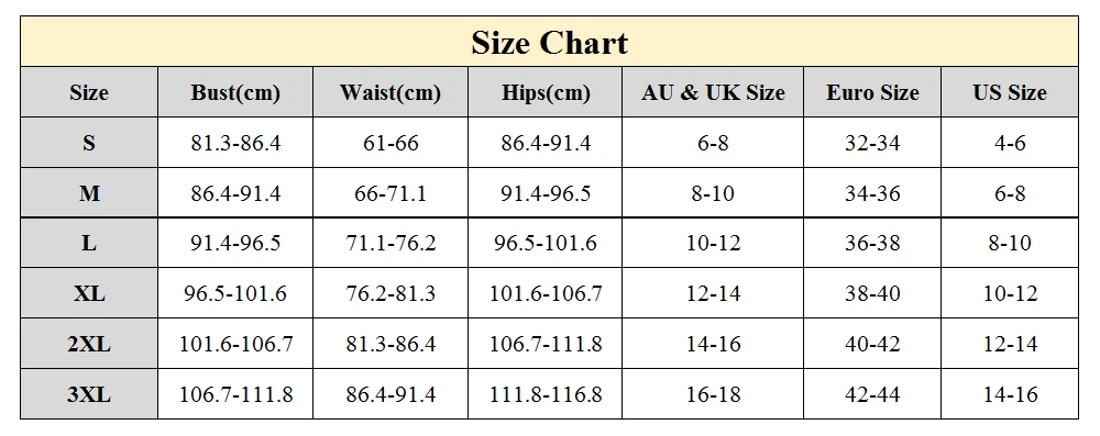 bikini size chart