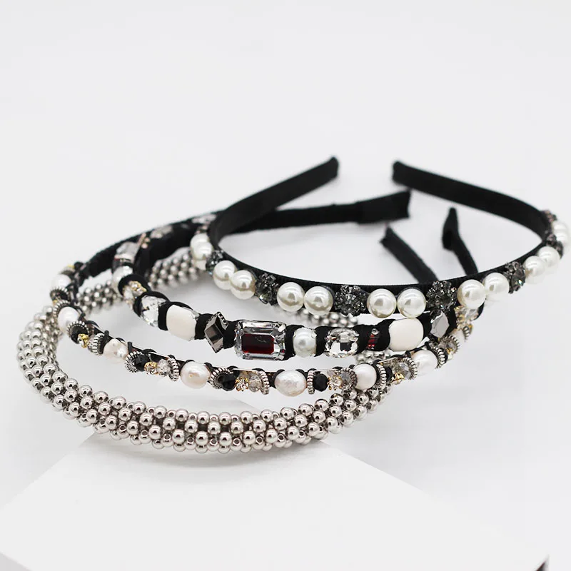 Baroque simple small particle geometry rhinestone pearl dance street shooting leisure travel headband 952