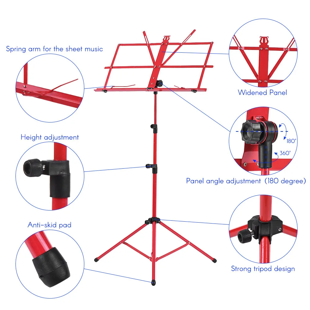 Складная музыкальная листовая подставка для штатива металлическая Музыкальная подставка держатель с водонепроницаемой сумкой для переноски 5 цветов Запчасти и аксессуары для гитары