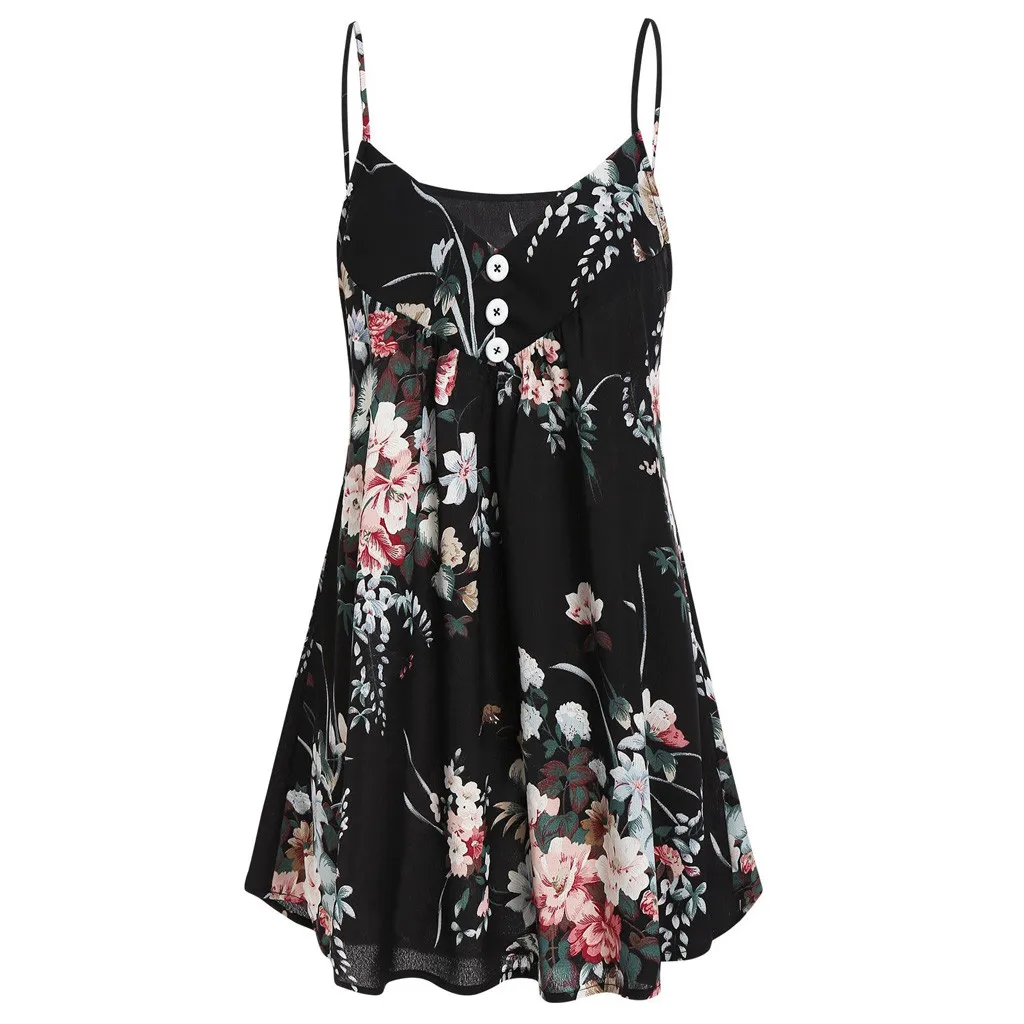 

Sexy Summer Women Tank Tops Floral Printed Sleeveless Botton V-Neck Camis Ladies Vest Strap Tops Tee Blouse T Shirt