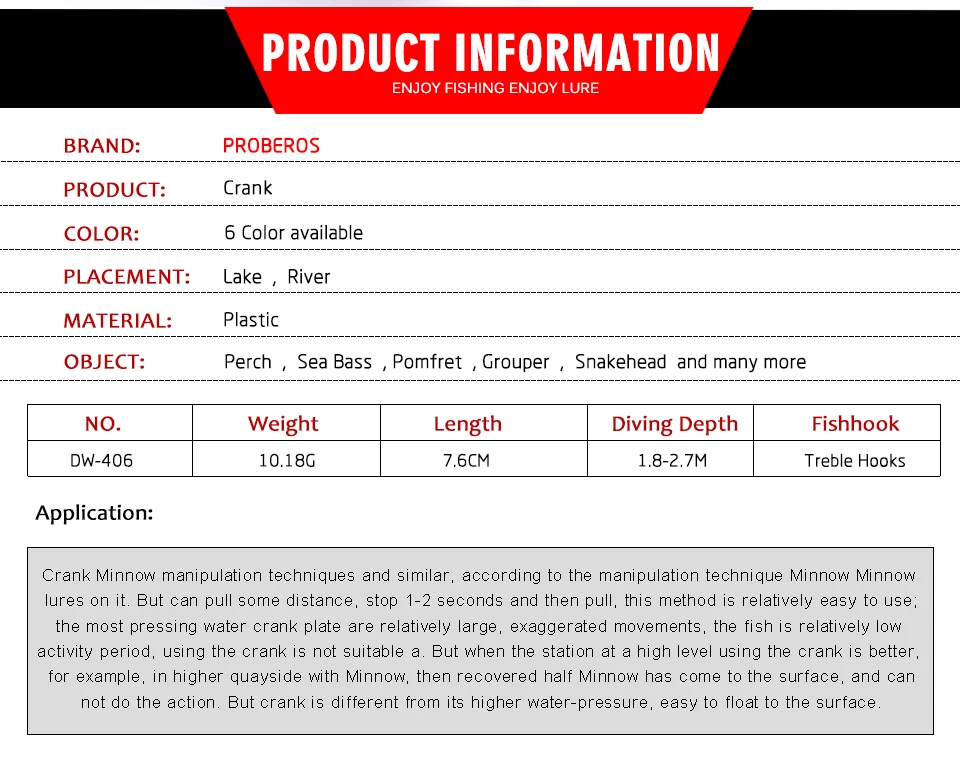 1 шт. рыболовная приманка PRO BEROS style "-7,6 см рыболовная приманка 10,18 г кренкбейт 6 цветов рыболовные снасти 6# крючок с коробкой для розничной продажи посылка