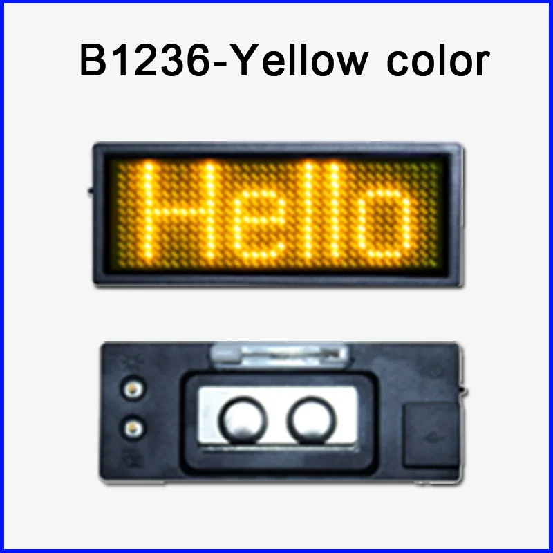 

B1236Y yellow color Scrolling led name tag badge LED name badg Name card LED display screen Taking on the upper clothes t-shirts