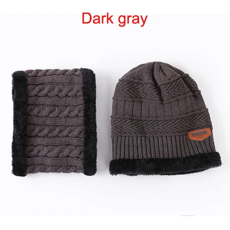 Dark gray Теплая зимняя вязаная шапка, шарф, зимние шапки для женщин, вязаная шапка, мужская вязаная шапка, шапочки - Цвет: Dark gray