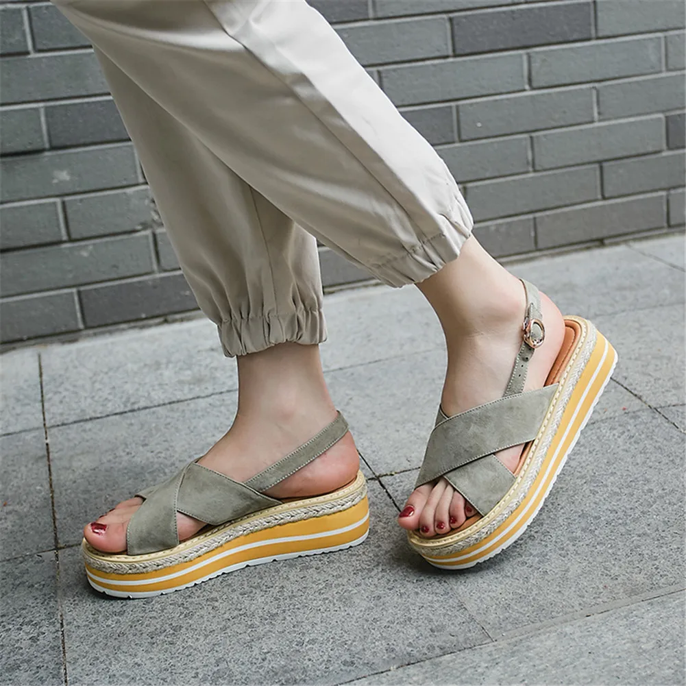 

LAPOLAKA brand luxury summer sandals women's kid suede leather wedges heels shoes woman casual summer sandals