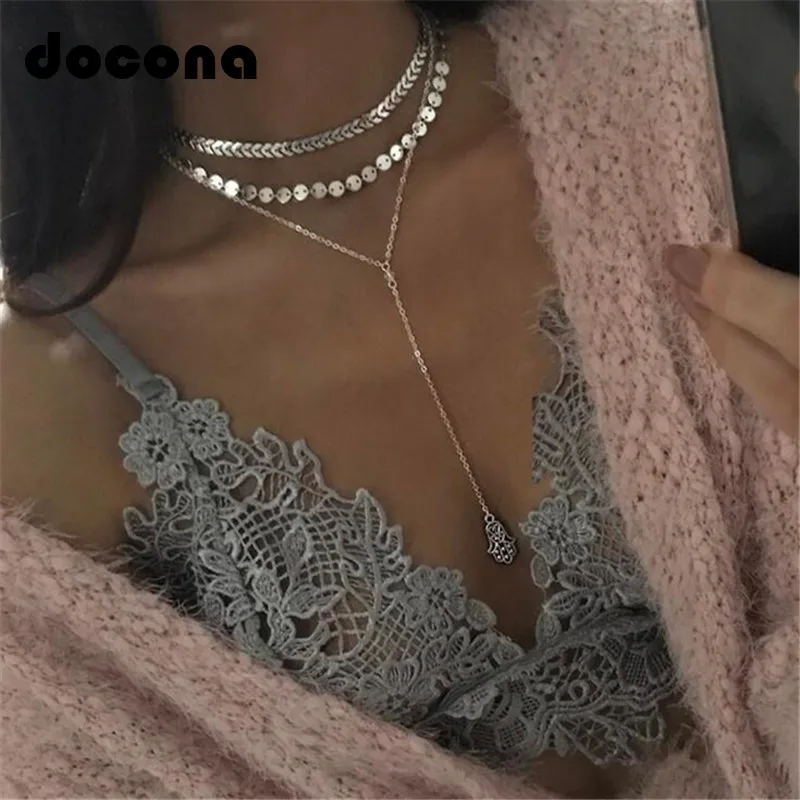 

Docona Silver Color Hollow Hand Arrow Pendant Necklace for Women Bohemian Long Layered Necklaces Party Jewelry Collar 3760