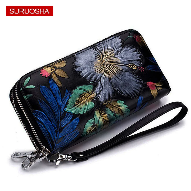 

Handmade China Ethnic Women Wallet Clutch Flower Clutch Zipper Rfid Flocking Credite Card Wallet Double Zipper Phone Purse