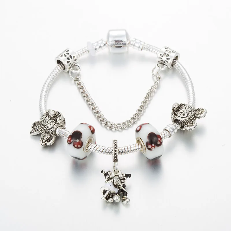 

ANNAPAER Glass Beads Bracelets & Bangles For Women Mickey Minnie Charm Fit Original Bracelet For Girls DIY Jewelry Gift B19014