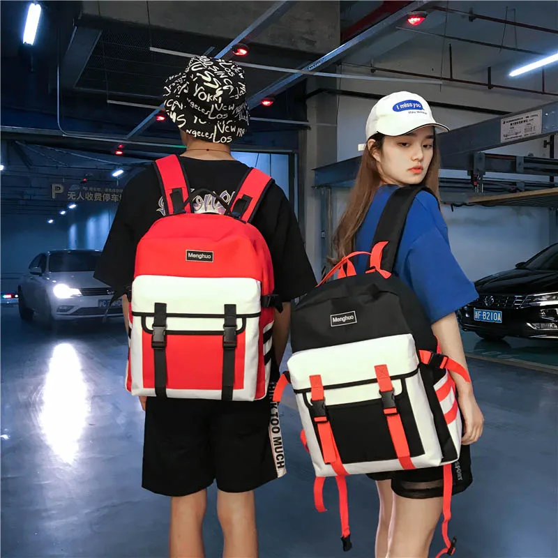 MENGHUO Fashion Black Women Backpack Canvas Men School Backpacks for Teenagers Girls Casual Large Capacity Korean Bags Mochilas (51)