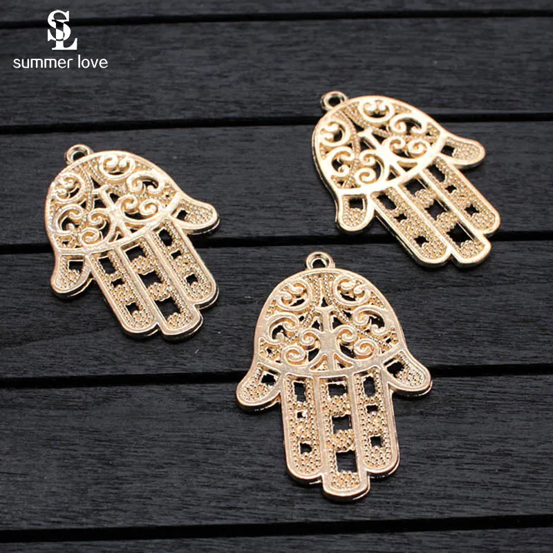 

10PCS/Lot Gold Color Turkish Fatima Charm for Diy Earring Jewelry Making Findings Metal Hamsa Hand Pendant Fit Necklace