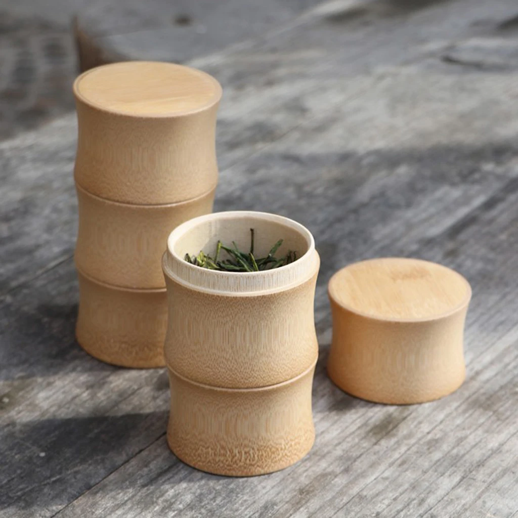 Vintage Round Bamboo Canister Storage Can for Sealed Tea Candy Dried Foods Jar Storage Home Kitchen Tools