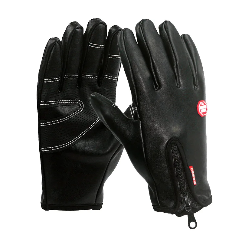 Motorcycle Gloves Outdoor Sports Full Finger Motorcycle Riding Protective Armor Black PU Leather Gloves Gym For