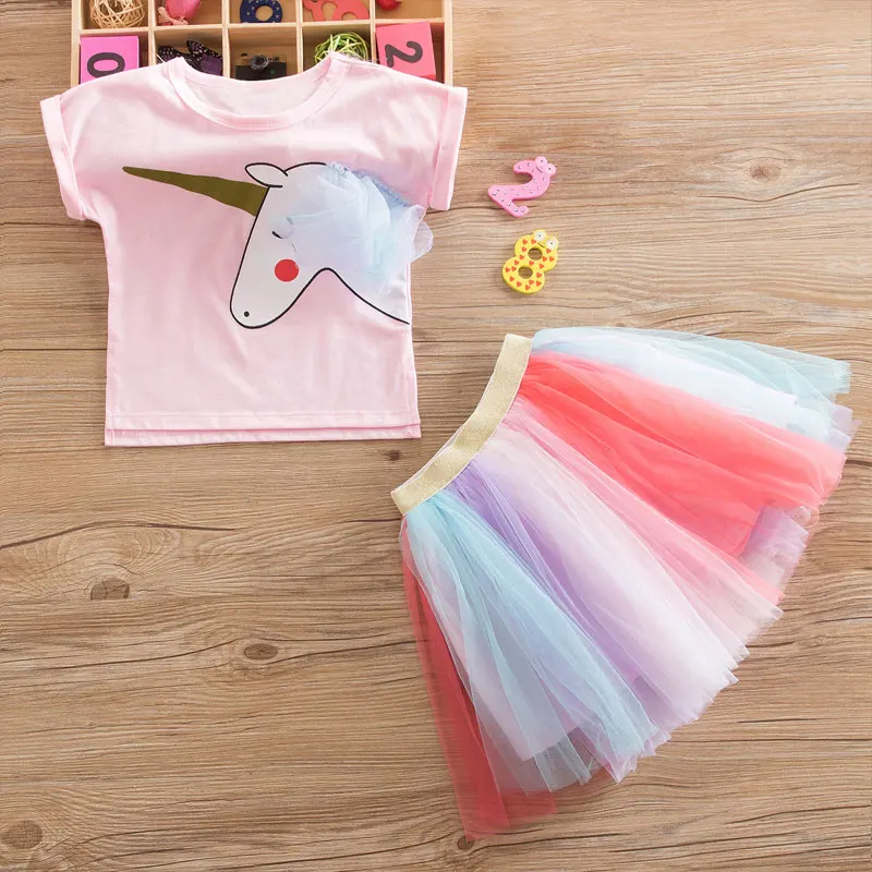 Летнее платье для девочек; нарядные платья-пачки с блестками и короткими рукавами для девочек; детское хлопковое платье принцессы с единорогом; Детские костюмы для детей - Цвет: As Photo