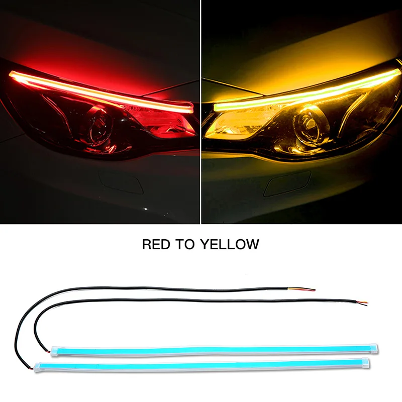 2x Ultrafine DRL 30 45 60cm feux de jour Flexible Tube souple Guide bande LED pour voiture blanc rouge clignotant jaune étanche