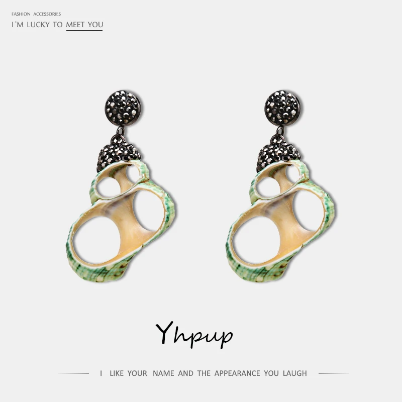 

Yhpup Trendy Personality Natural Shell Dangle Earrings Luxury Rhinestone Crystal Copper Earrings for Female Jewelry Accessories