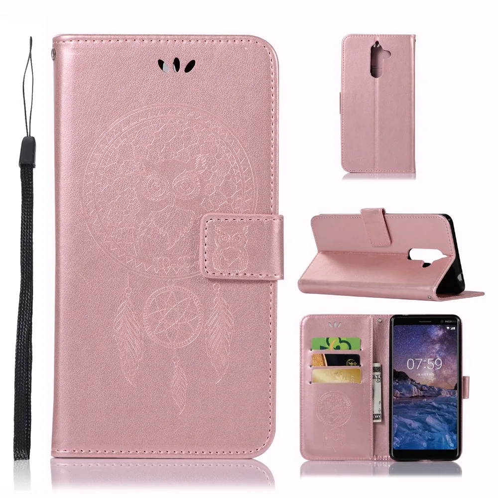 

For Nokia 2.1 3.1 6 2018 7 Plus Embossed Owl Bird 3D Relief PU Leather Magnetic Snap Wallet Card Slot Stand Capa Coque Fundas