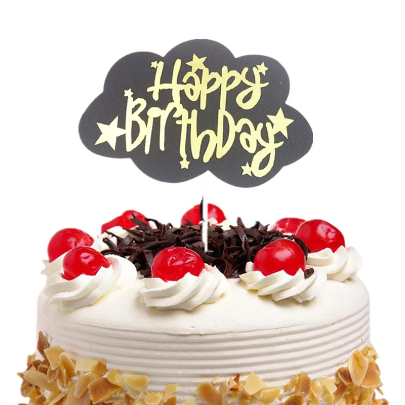 

Happy Birthday Cake Topper Flags Star Gold Black Gillter Cake Toppers Kids Gift Wedding Baby Shower Party Baking DIY Decor Xmas