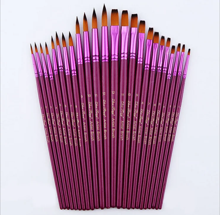 

12pcs/lot Different Size Artist Fine Nylon Hair Paint Brush Set For Watercolor Acrylic Oil Painting Brushes Drawing Art Supplie