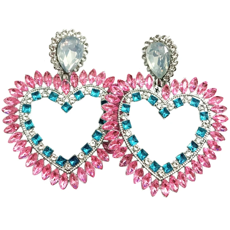 

NEW-Fine New Rhinestone Heart Charm Pendant Earrings Ladies Fashion Jewelry Bohemian Style Earrings Accessories