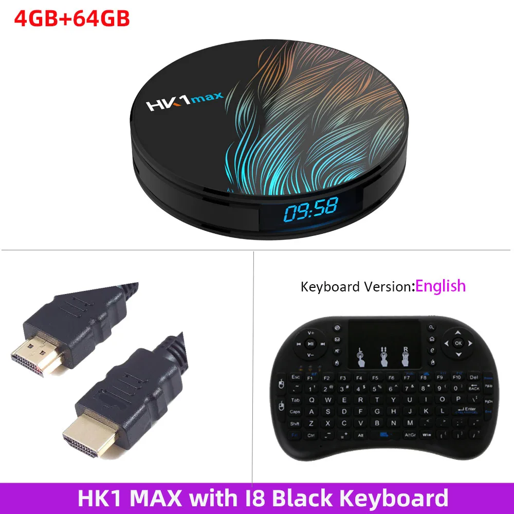 ТВ-бокс HK1 Max Android 9,0 2 ГБ 4 ГБ 64 ГБ 32 ГБ 16 ГБ RK3328 1080 p 4 K WiFi Netflix BT 4,0 телеприставка Смарт медиаплеер - Цвет: 4G 64G I8 Keyboard