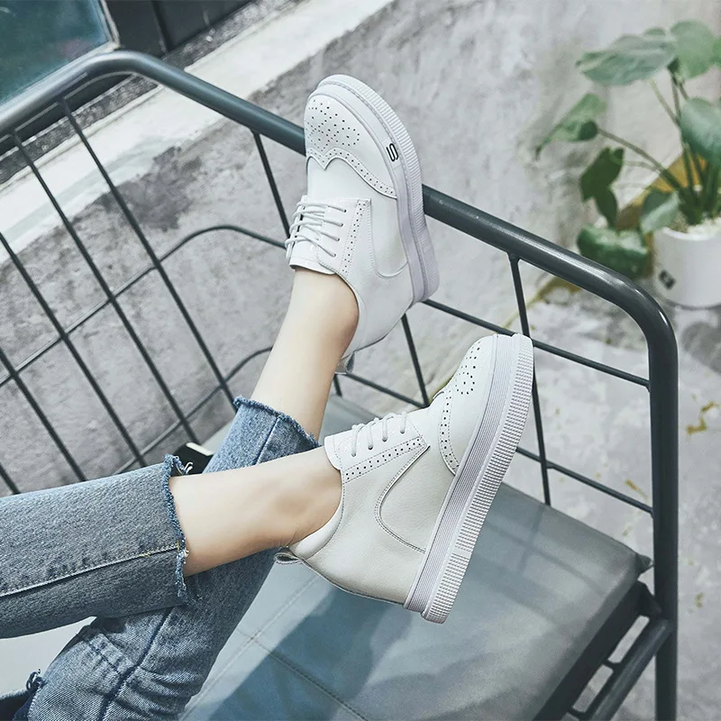 

Leisure Fashion Increased Internal Pumps for Women Round Toe High Lace-Up Platform Shoes Solid Spring Autumm Zapatos Mujer