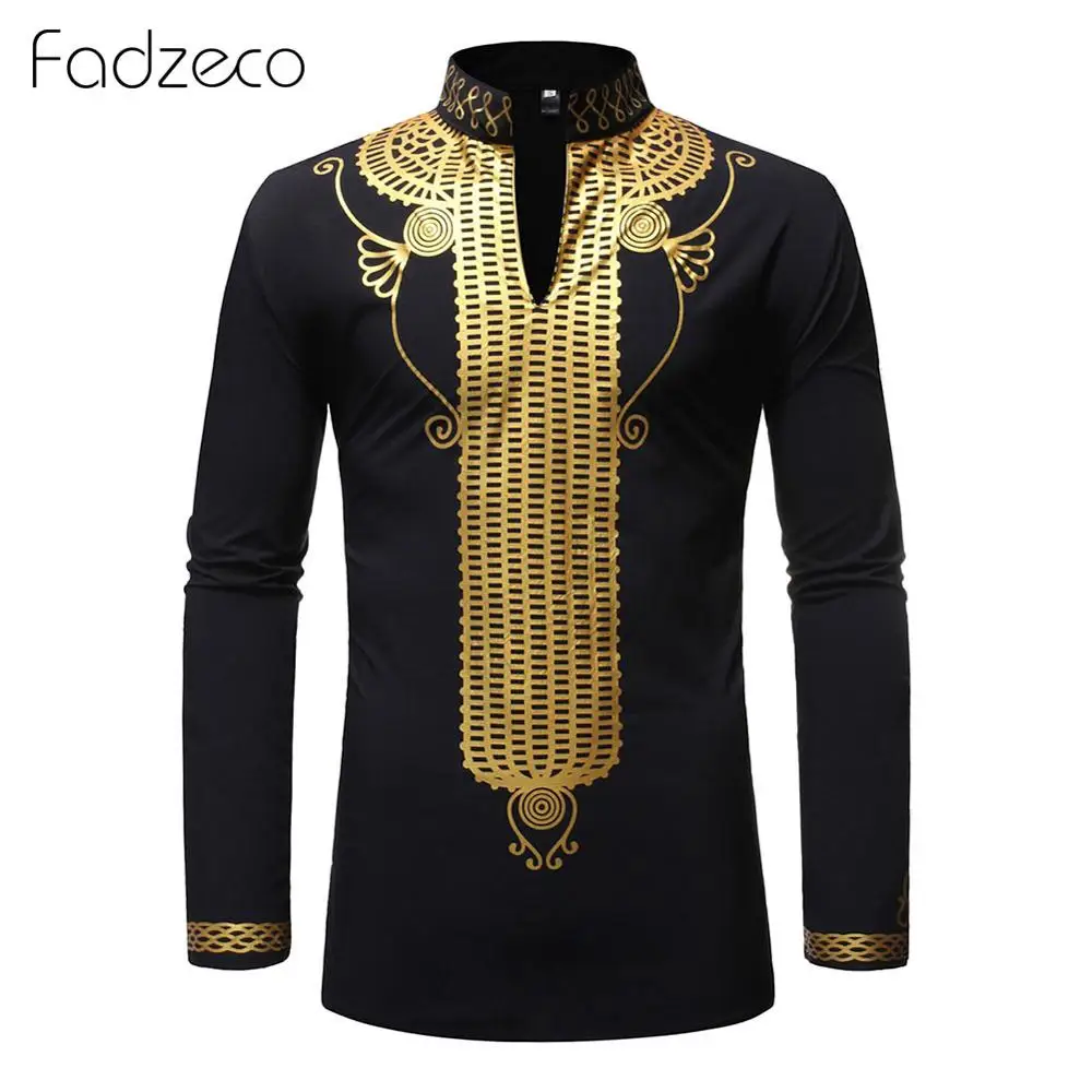 

Men African Print Shirts Dashiki Blouse Tops Tees Long Sleeve Stand Collar Tribal Male Formal T Shirt Ethnic Camisa Masculina
