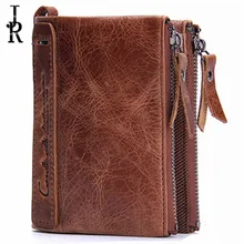 Brand Double Zipper Men Wallets Vintage Genuine Leather Cultch luxury designer Wallets Large Capacity Men’s Wallet Male Purse