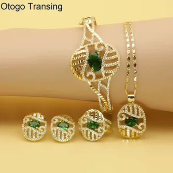 

Otogo Transing Pendant/ Earrings/Bracelet Jewelry Set Gold Color green crystal Zirconia Classic Bridal Jewelry Set Women SET203
