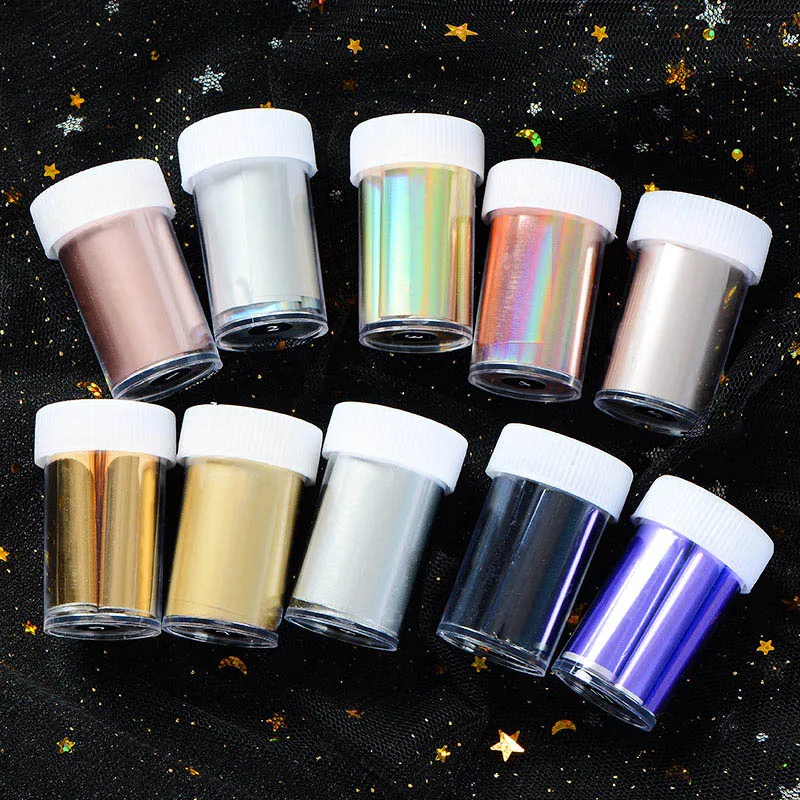 Rose Gold Holographic Nail Foils Starry Sky Glitter Nail Stickers Decals Art Transfer Stickers Gold Laser Paper Nail Art Tips