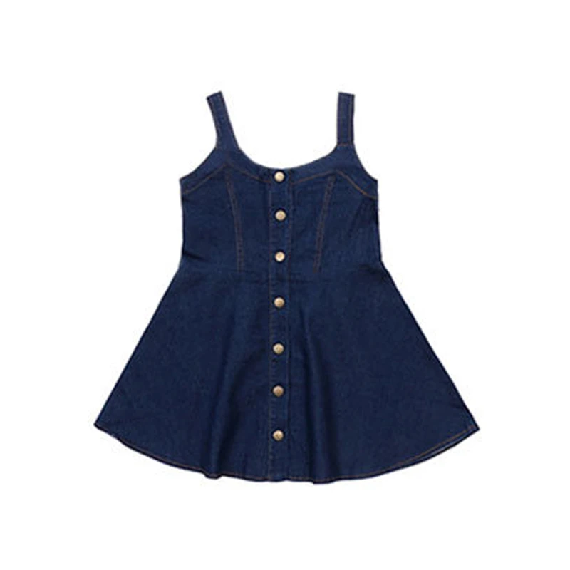 

2019 New Summer Blue Denim Girls Dress Sleeveless Casual Kids Dresses for Girls Solid Color Children Princess Clothing
