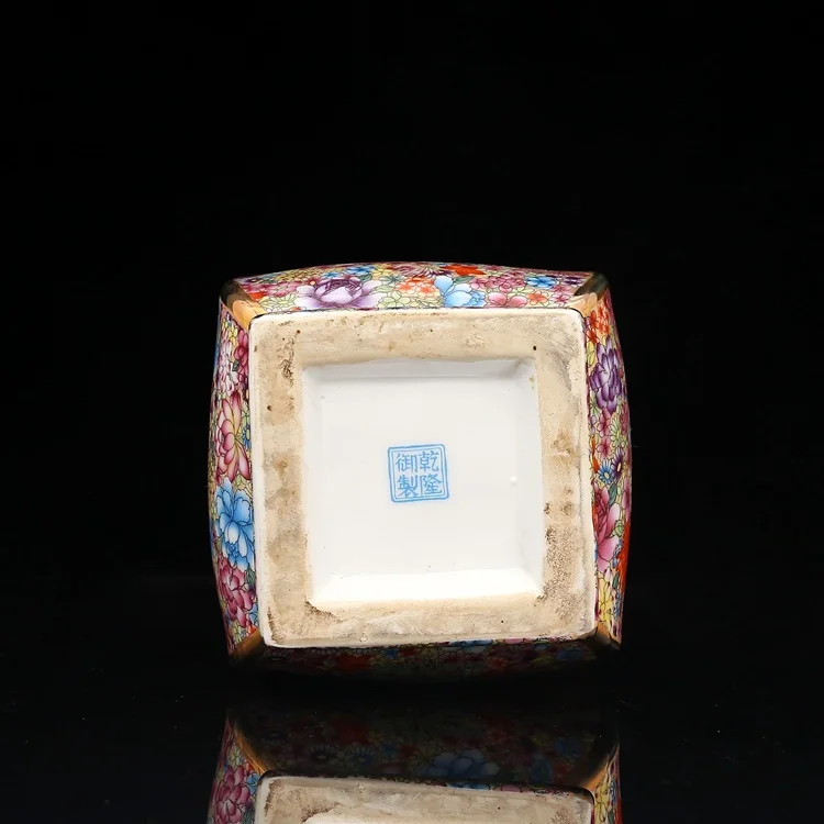 Цзиндэчжэнь изделия ручной работы под старину династии Цин Цяньлуна эмалью Золотой квадрат ваза для цветов под старину коллекция украшений