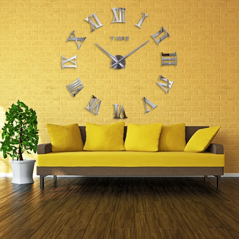 

3d mirror Wall Clock Mirror Modern Design Large Wall Clocks Wall Sticker Metal Wall Decorations Living Room Home Decor 50A193